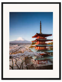 Gerahmter Kunstdruck Pagode und Berg Fuji, Japan