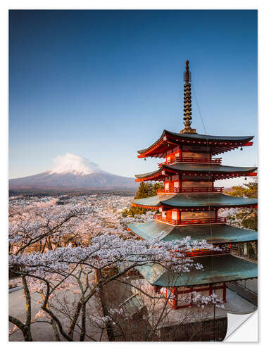 Selvklæbende plakat Pagoda and mount Fuji, Japan