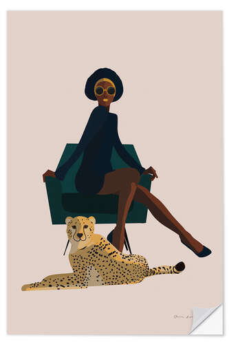 Wall sticker Afro woman and her cheetah