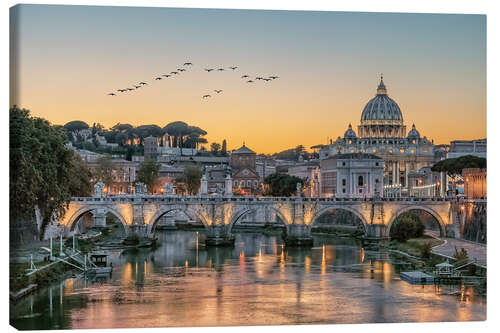 Canvas print Flock of birds over the Tiber, Rome