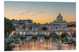 Foam board print Flock of birds over the Tiber, Rome