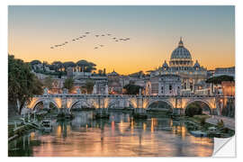 Selvklæbende plakat Flock of birds over the Tiber, Rome