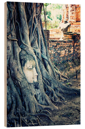 Tableau en bois Tête d'Ayutthaya