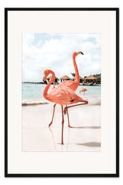 Gerahmter Kunstdruck Flamingos auf der Insel Aruba