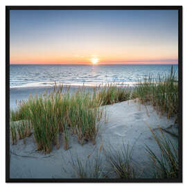 Gerahmter Kunstdruck Dünenlandschaft bei Sonnenuntergang - Jan Christopher Becke