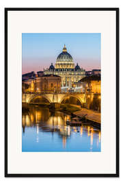 Gerahmter Kunstdruck Petersdom in Rom am Abend
