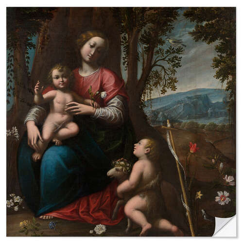 Selvklæbende plakat Madonna and Child with the Infant Saint John the Baptist