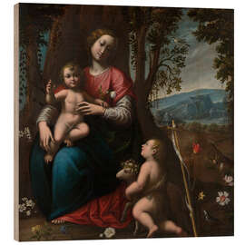 Holzbild Madonna und Kind mit dem Säugling Johannes dem Täufer