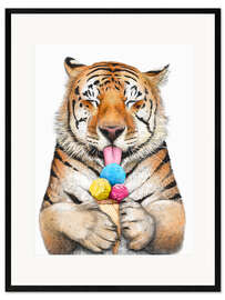 Plakat artystyczny premium w ramie Tiger with ice cream