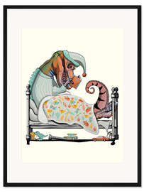 Gerahmter Kunstdruck Tyrannosaurus im Bett
