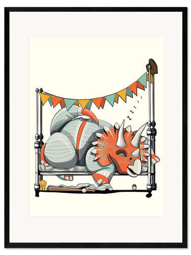 Gerahmter Kunstdruck Triceratops im Bett