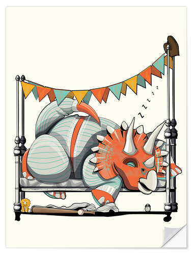 Muursticker Triceratops in bed