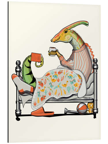 Quadro em alumínio Parasaurolophus in bed with hot chocolate