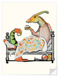 Naklejka na ścianę Parasaurolophus in bed with hot chocolate