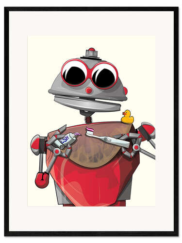 Framed art print Alien brushing teeth