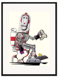 Gerahmter Kunstdruck Roboter auf der Toilette