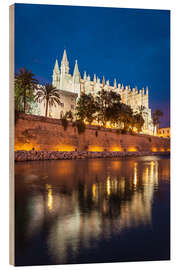 Quadro de madeira Palma de Mallorca Cathedral in the evening