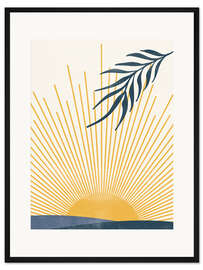 Gerahmter Kunstdruck Sonnenuntergang mit Blumen