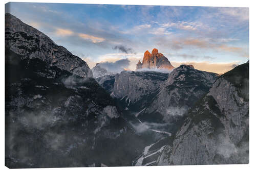 Lærredsbillede Tre Cime Di Lavaredo at sunset, Dolomites, Italy