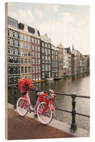 Wood print Pink Bike in Amsterdam