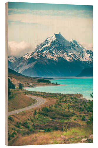 Wood print Lake Pukaki and Mount Cook