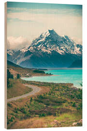 Hout print Lake Pukaki and Mount Cook