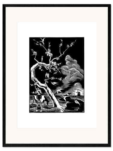 Gerahmter Kunstdruck Baum mit Reiher