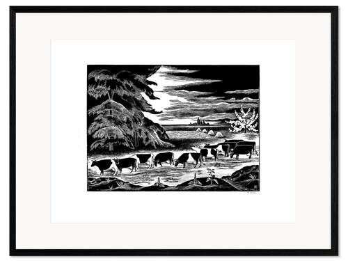 Impresión de arte enmarcada Cows in a landscape