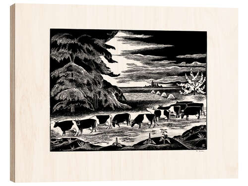 Quadro de madeira Cows in a landscape