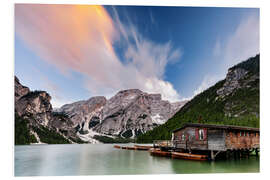 Foam board print Pragser Wildsee at sunset, Dolomites, South Tyrol, Italy