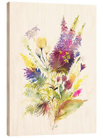 Wood print Midsummer Wildflowers