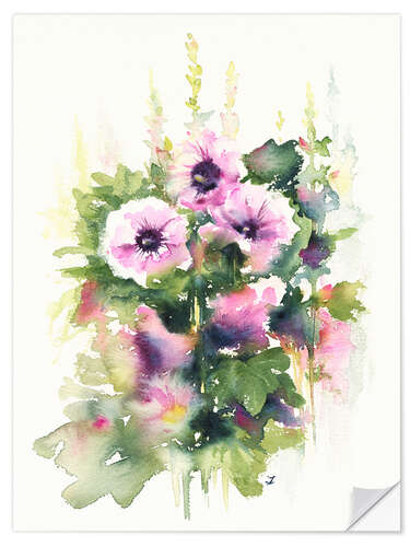 Selvklæbende plakat Grandma's Hollyhocks