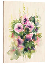 Wood print Grandma&#039;s Hollyhocks