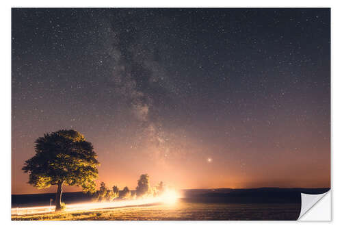 Selvklebende plakat Milky way with starry sky in the Harz Mountains