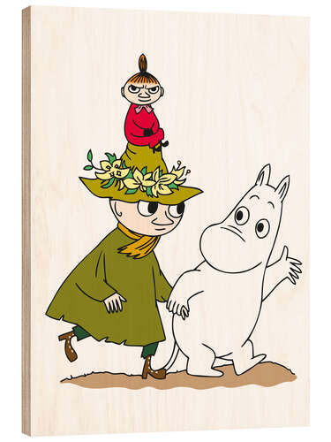 Wood print Little My with Moomin and Snufkin