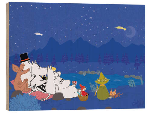 Wood print The Moomins under shooting stars