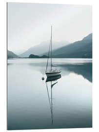 Quadro em plexi-alumínio Sailboat on Swiss mountain lake