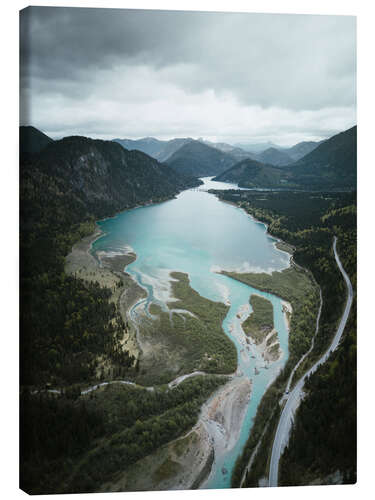 Lærredsbillede The course of the Isar Delta, Bavarian Alps