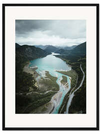 Gerahmter Kunstdruck Flusslauf des Isardelta, Bayrischen Alpen