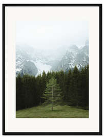 Gerahmter Kunstdruck Baum im Alpenpanorama