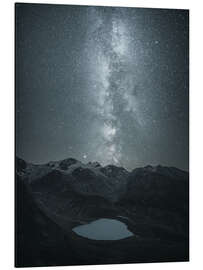 Cuadro de aluminio Milky Way over Swiss glacial lake