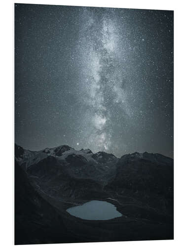 PVC-tavla Milky Way over Swiss glacial lake