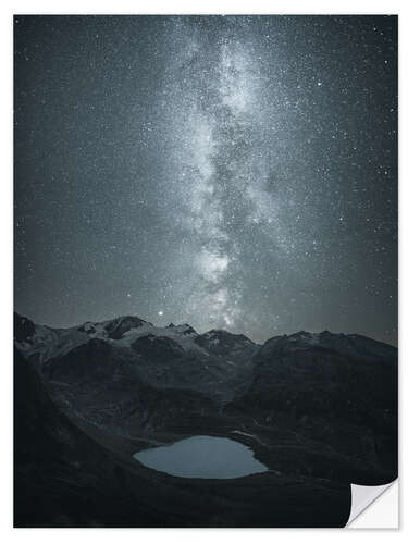 Sticker mural Milky Way over Swiss glacial lake