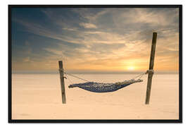 Gerahmter Kunstdruck Hängematte im Sonnenuntergang