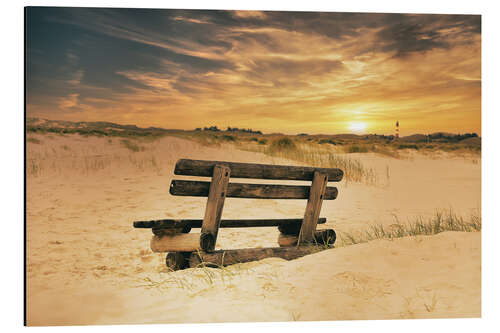 Tableau en aluminium Wooden bench in the dunes