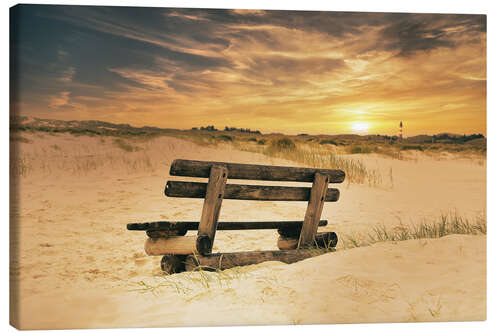 Canvas print Wooden bench in the dunes