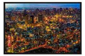 Gerahmter Kunstdruck Beleuchtetes Osaka bei Nacht, Japan