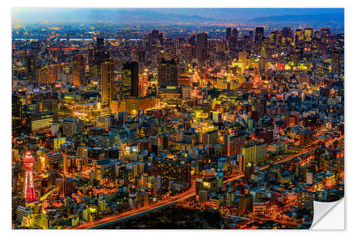 Naklejka na ścianę Illuminated Osaka at night, Japan