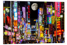 Aluminium print Neon advertising on Kabukicho Street and full moon, Tokyo