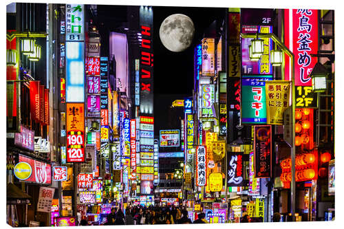 Obraz na płótnie Neon advertising on Kabukicho Street and full moon, Tokyo